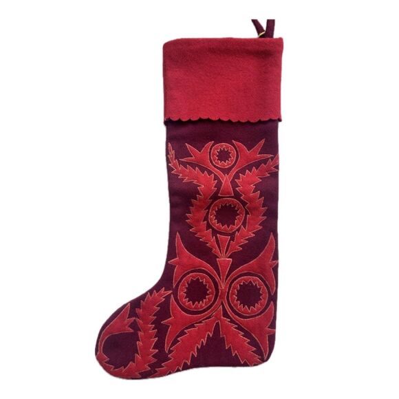 Anthropologie AnthroLiving Forage Rare Red Embroidered Felt Christmas Stocking - Picture 1 of 4